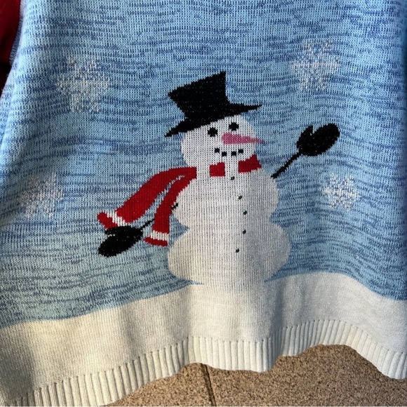 Bon Worth Blue Red Snowman Snow Ugly Cute Christmas Sweater - Picture 4 of 5